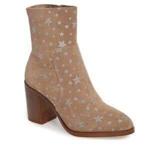Steve Madden Star Embellished Booties, Size 5.5, Cream Suede Silver Star…